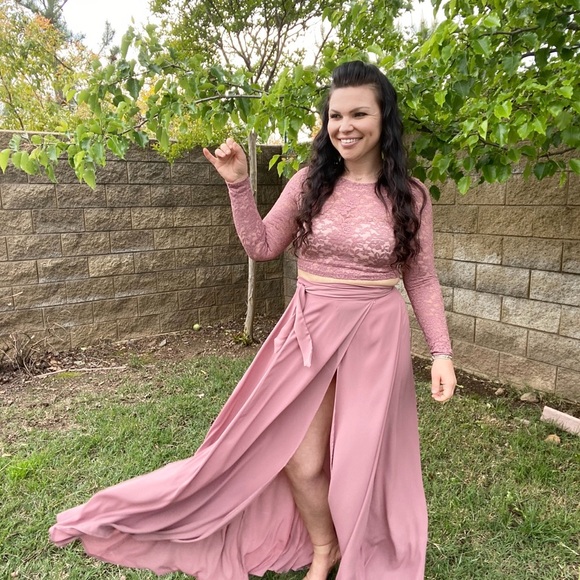 Shein Blush Pink Two Piece Lace Top and Skirt - Picture 3 of 5